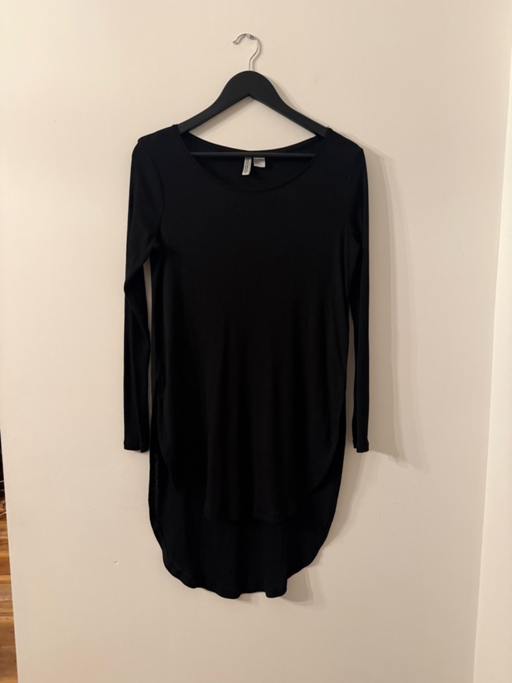 Divided Black Long Sleeve, Light-Weight  High-Low Tunic Top